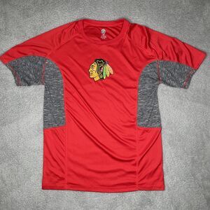 NHL Chicago Blackhawks T-Shirt Mens Large Red Gray Short Sleeve 100% Polyester